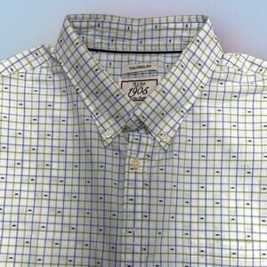 JOS. A. BANK Men's XXL Tailored Fit Green Blue Plaid Dress Shirt